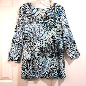 Chico's 3/4 Sleeve Animal Print Black Green and White Top Size Large (2)